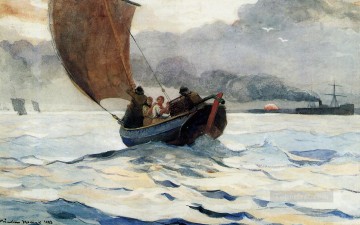  Pesca Arte - Barcos de pesca que regresan Realismo pintor marino Winslow Homer